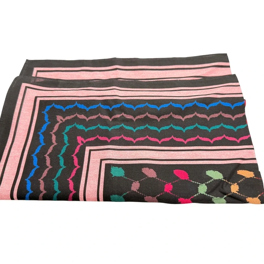 Denim Palestini Womens Geometric Square Bandana Scarf Black Pink Blue Teal Boho